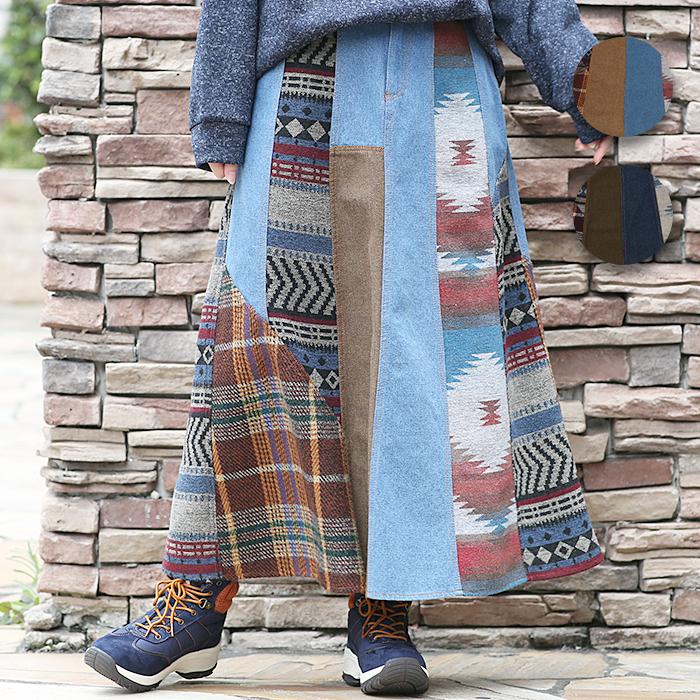 リメイクデニム! ロングスカートつぎはぎデニム！