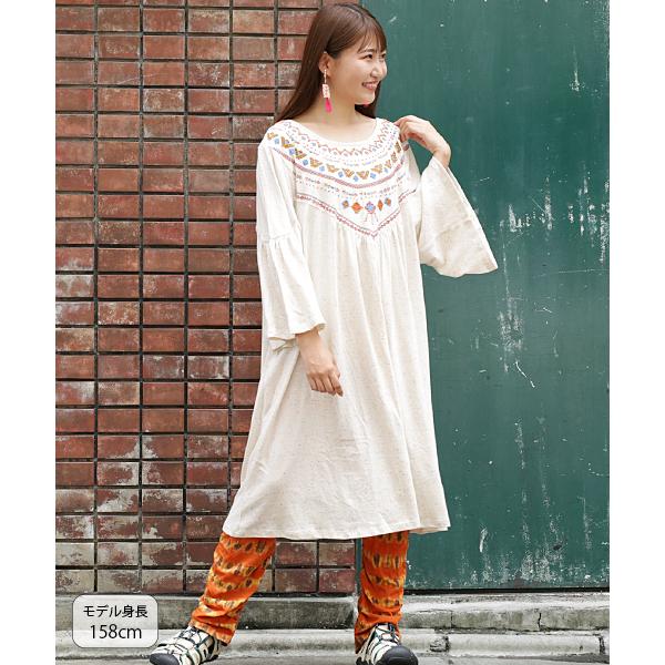 ワンピース レディース 秋 冬 七分袖 半端袖 フレアスリーブ 刺繍 刺しゅう 綿 15号 Ll 3l インカクロスカラーネップ ワンピース 大きいサイズ Jwica711 Mu チチカカ Paypayモール店 通販 Paypayモール