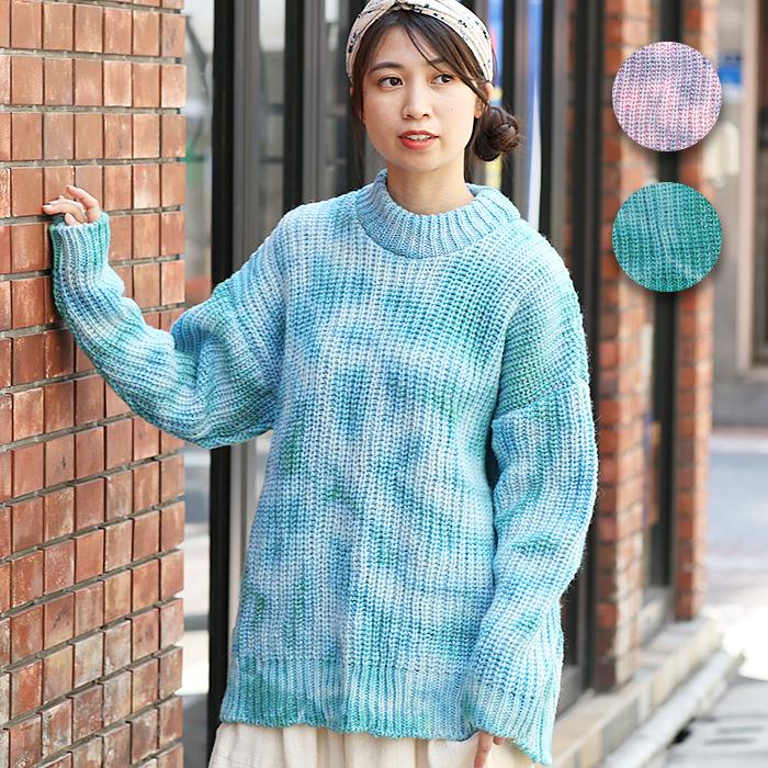 ニットプルオーバー セーター トップス レディース 秋 冬 長袖 タイダイ ハイネック 柄 サスティナブル 手作り ミックスタイダイニット プルオーバー Jwnbc330 チチカカ Paypayモール店 通販 Paypayモール