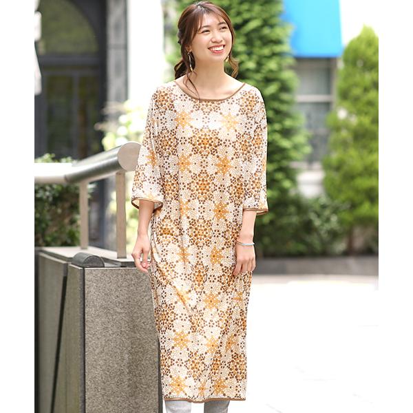 ワンピース レディース 春 夏 七分袖 インナーワンピース セット 薄手 柄 透け感 シースルー バティックタイル 大人 バティックタイルワンピース Kscbc170 Kscbc170 チチカカ Yahoo ショッピング店 通販 Yahoo ショッピング