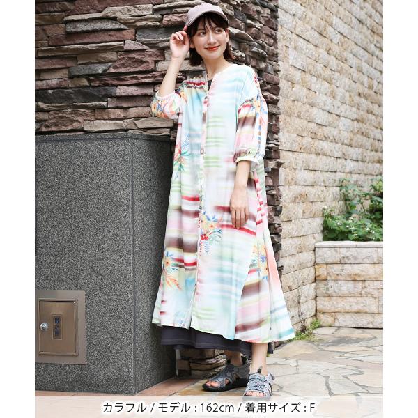 ロングワンピース 羽織もの ガウンワンピース レディース 春 夏 七分袖 フレア 総柄 バンドカラー 水彩 ひざ下 膝下 ボタニカルペイントワンピース Kscbd162 チチカカ Paypayモール店 通販 Paypayモール