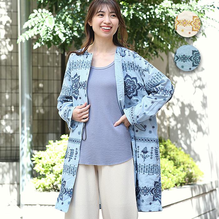 ワンピース チュニック レディース 春 夏 長袖 刺繍 刺しゅう 花柄 カジュアル ガーリー ノーカラー 綿混 絞り ドローコード ボタニカル 刺繍ワンピース Ksibb074 Ksibb074 チチカカ Yahoo ショッピング店 通販 Yahoo ショッピング