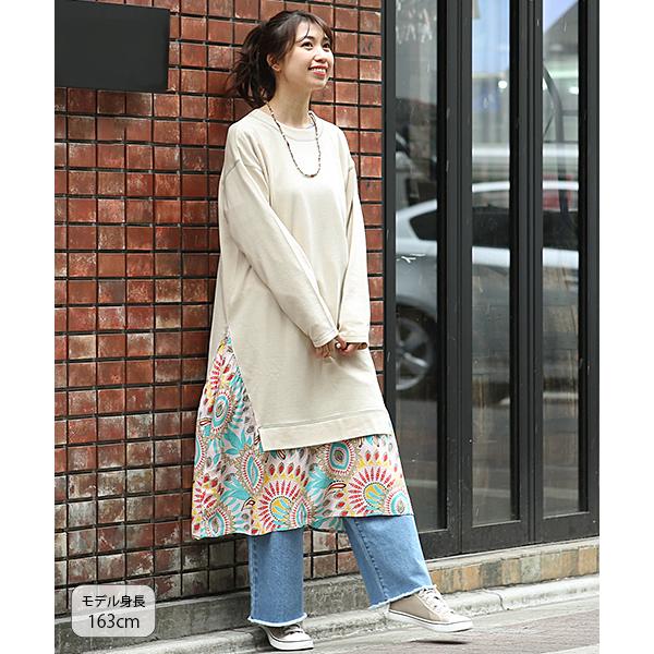 ワンピース レディース 秋 冬 長袖 クルーネック ヘンリーネック スリット 2way 無地 ボタニカル柄 植物 サークル ステッチワークコンビ ワンピース Ksjba061 チチカカ Paypayモール店 通販 Paypayモール