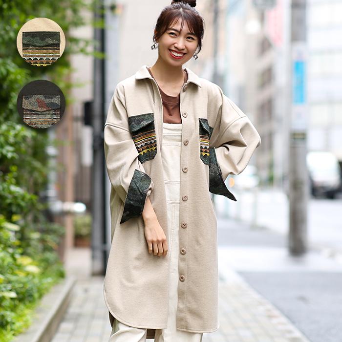 ジャケット ライトアウター シャツワンピース 羽織もの ワンピース レディース 秋 冬 長袖 膝丈 スリット 刺繍 圧縮ジャージーパッチ刺繍ジャケット Kwcbc117 チチカカ Paypayモール店 通販 Paypayモール