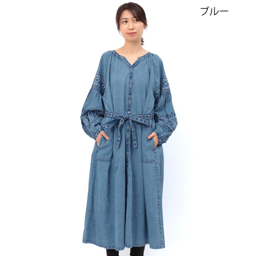 現行✨　45R デニムワンピース　ロング　インディゴ　　ゆったり　R刺繍　ブルー 現行✨ 45R デニムワンピース ロング インディゴ ゆったり R刺繍