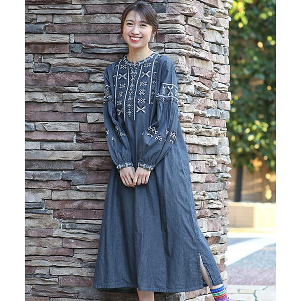 チチカカ ロングワンピース レディース 秋 冬 長袖 ボリューム袖