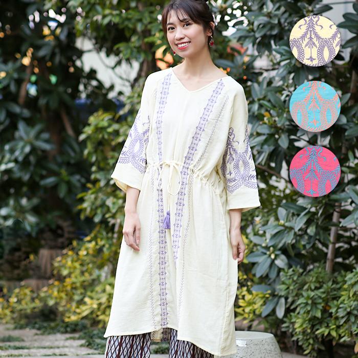 ワンピース レディース 秋 冬 半端袖 フレアスリーブ Vネック 刺繍 刺しゅう 綿100 コットン リボン 軽い 薄手 ボタニカル 楊柳 刺繍ワンピース Kwicb317 Kwicb317 チチカカ Yahoo ショッピング店 通販 Yahoo ショッピング