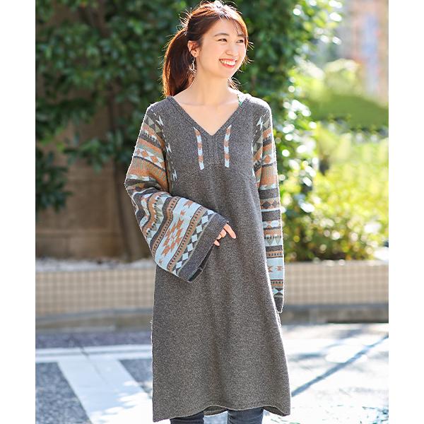 チチカカ（TITICACA） ニットワンピース レディース 秋 冬 長袖 V