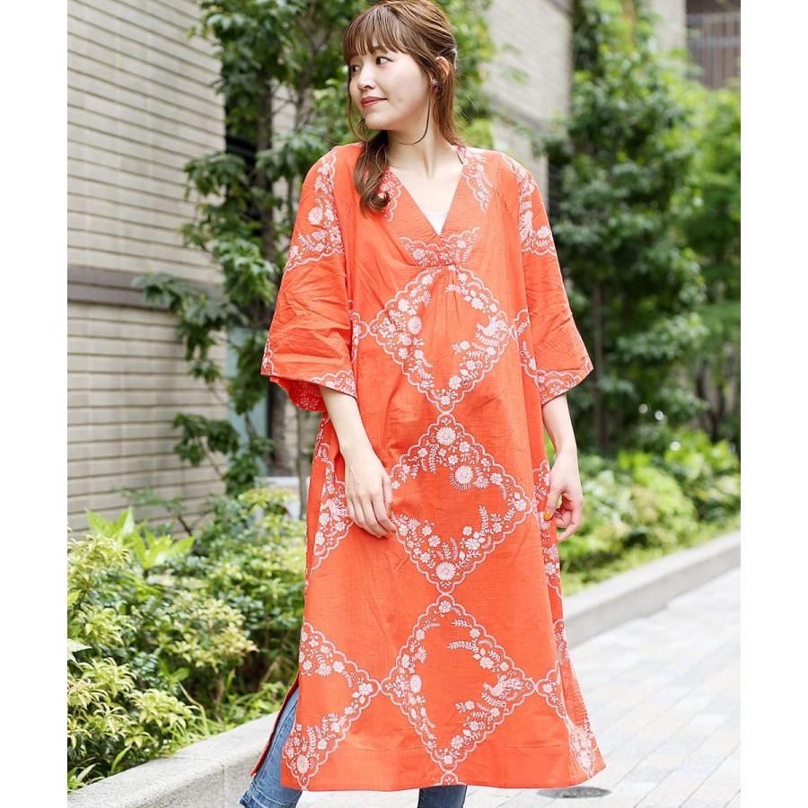 インド綿ワンピース　鳥柄 インド綿 ストライプ柄ワンピース ワンピ レディース 送料無料