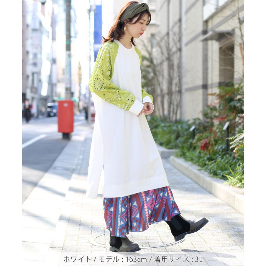 ワンピース レディース 秋 冬 長袖 クルーネック ロング丈 スリーブ 15号 Ll 3l 大きめサイズ バンダナプリントコンビワンピース 大きいサイズ Lsjca704 Mu チチカカ Paypayモール店 通販 Paypayモール