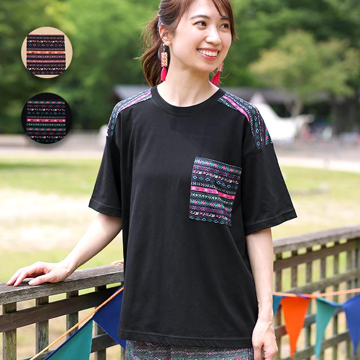 Tシャツ ティーシャツ トップス レディース 春 夏 半袖 五分袖 胸ポケット チロリアンテープ 花柄 バックスタイル 背中 チロリボーダーtシャツ Lsjcd306 Lsjcd306 チチカカ Yahoo ショッピング店 通販 Yahoo ショッピング