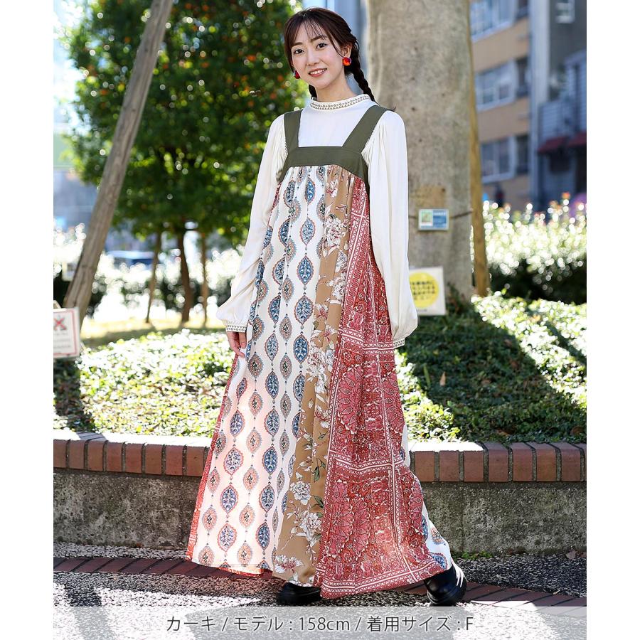 アンティカ カラフル 柄デザイン サロペット ロングワンピース スカート アンティカ カラフル 柄デザイン サロペット ロングワンピース