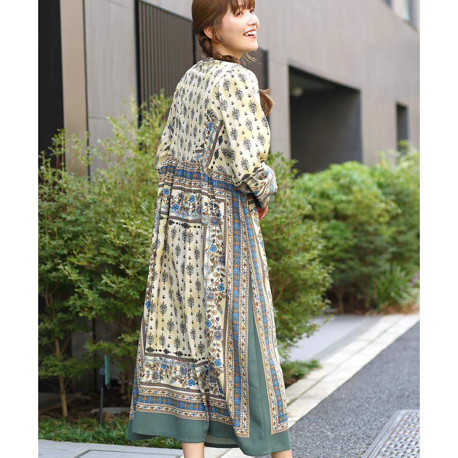 チチカカ ロングワンピース スカーフ柄 フレア ボリューム袖 チチカカ ロングワンピース スカーフ柄 フレア ボリューム袖