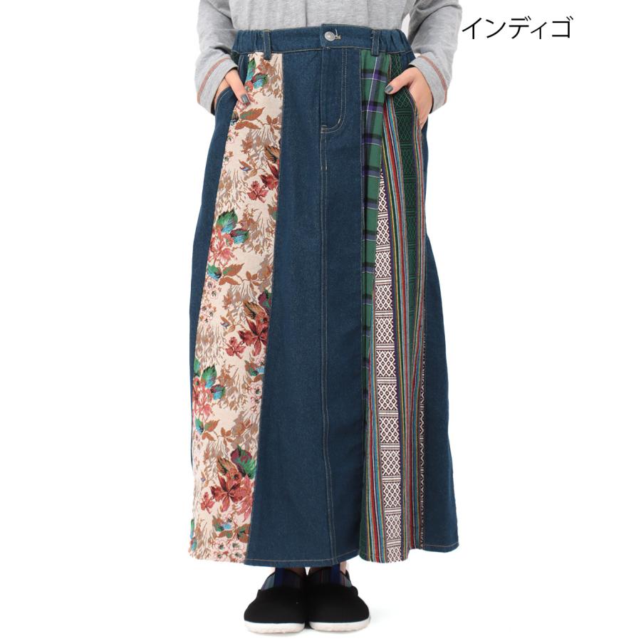 チチカカ（TITICACA） ロングスカート 柄 パッチワーク フレア M L