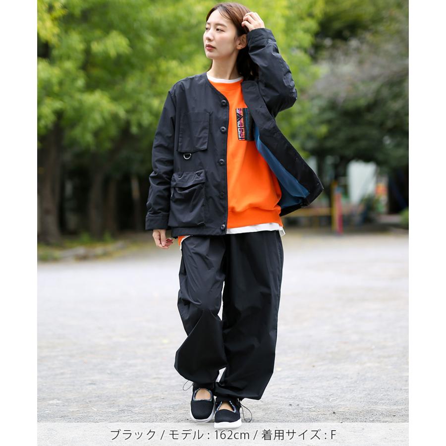 チチカカ ノーカラージャケット 難燃 撥水 ゆったり 総柄 無地