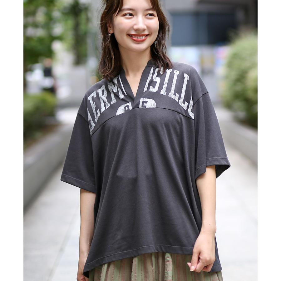 チュニック Tシャツ ティーシャツ トップス カットソー プルオーバー レディース 春 夏 半袖 プリント シンプル カジュアル ロゴデザインチュニック lwjba010｜titicaca-y｜02