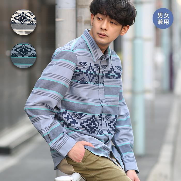 シャツ ネルシャツ トップス メンズ 春 夏 カジュアルシャツ 薄手 長袖 春服 ナバホ 柄 ボーダー コットン 綿 100 M L ナバホネルボーダー シャツ Mjscba608 チチカカ Paypayモール店 通販 Paypayモール