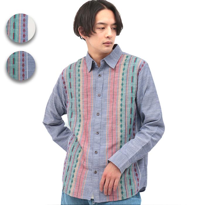 シャツ トップス メンズ 春 夏 襟付きシャツ カジュアルシャツ 薄手 長袖 春服 ストライプ 綿 コットン 刺しゅう 刺繍 ナバホラインシャツ Mjsicb603 チチカカ Paypayモール店 通販 Paypayモール