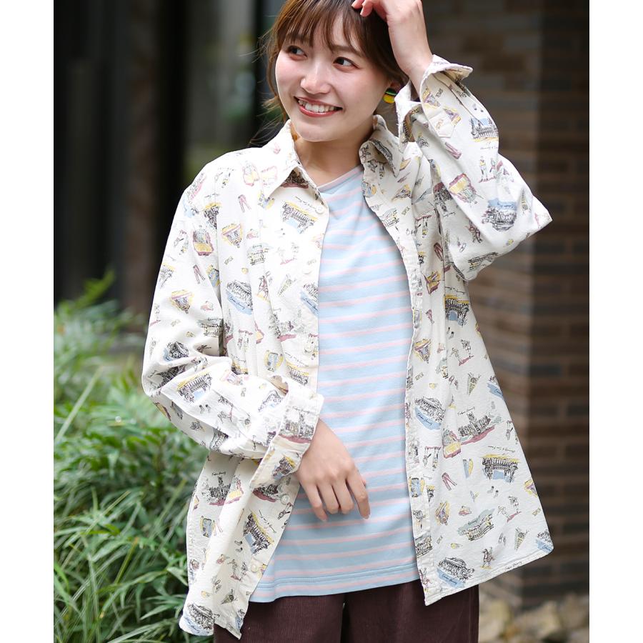 チチカカ イラスト総柄シャツ / 男女兼用 秋冬 綿100% M L チチカカ イラスト総柄シャツ / 男女兼用 秋冬 綿100% M L