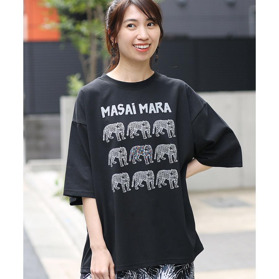 天竺アニマルフロントプリントTシャツ ／ カットソー 半袖 クルーネック アニマル 動物 プリント ユニセックス トップス オーバーサイズ ゆったり キリン｜titicaca-y｜02