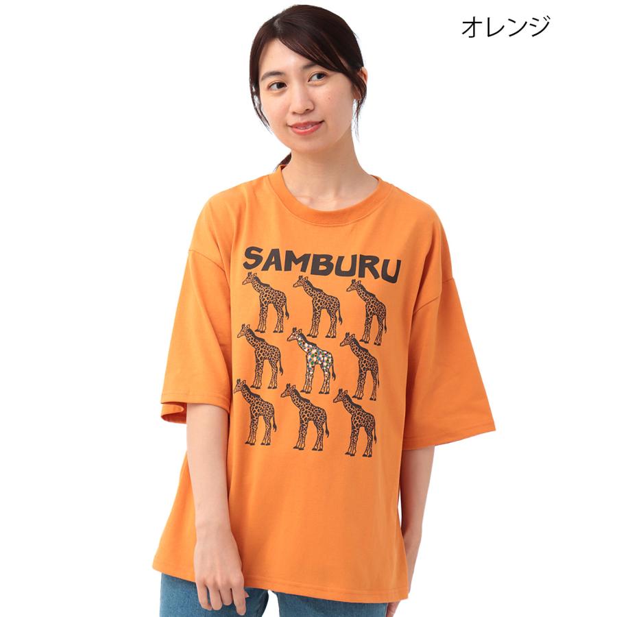 天竺アニマルフロントプリントTシャツ ／ カットソー 半袖 クルーネック アニマル 動物 プリント ユニセックス トップス オーバーサイズ ゆったり キリン｜titicaca-y｜09