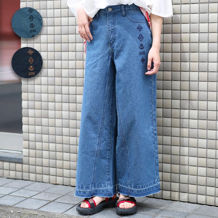 チチカカ シンボル刺繍デニムパンツ / ワイド ジーンズ チチカカ シンボル刺繍デニムパンツ / ワイド ジーンズ