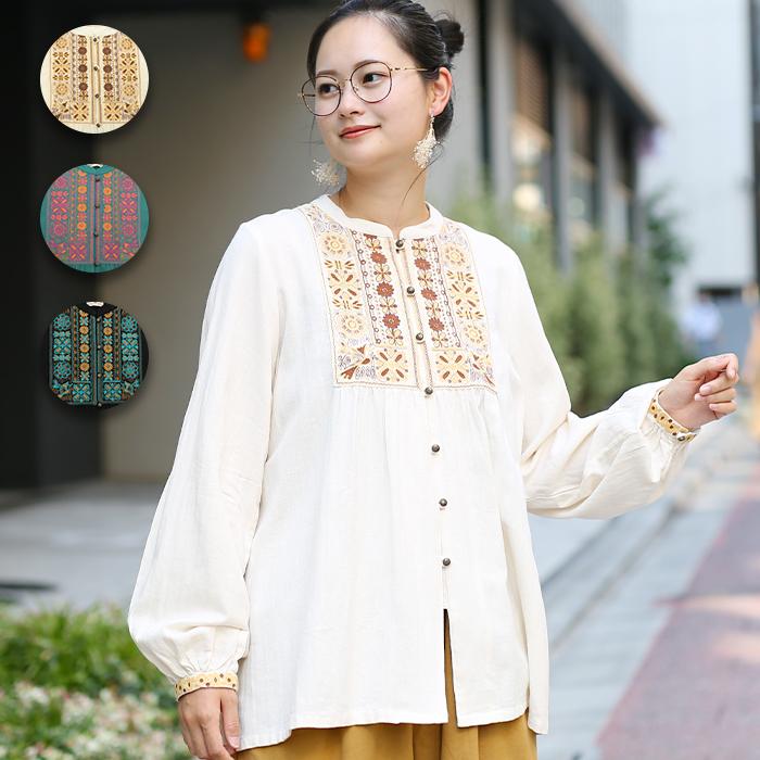 チバイ刺繍ブラウス ／ シャツ 羽織り トップス レディース 春 秋 冬 