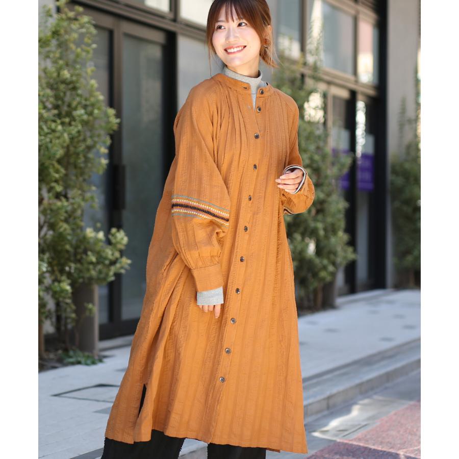 河谷シャツ フクロウ刺繍 ロングシャツワンピース 羽織り ストライプ リバティ rsp_k242-2310_1.jpg