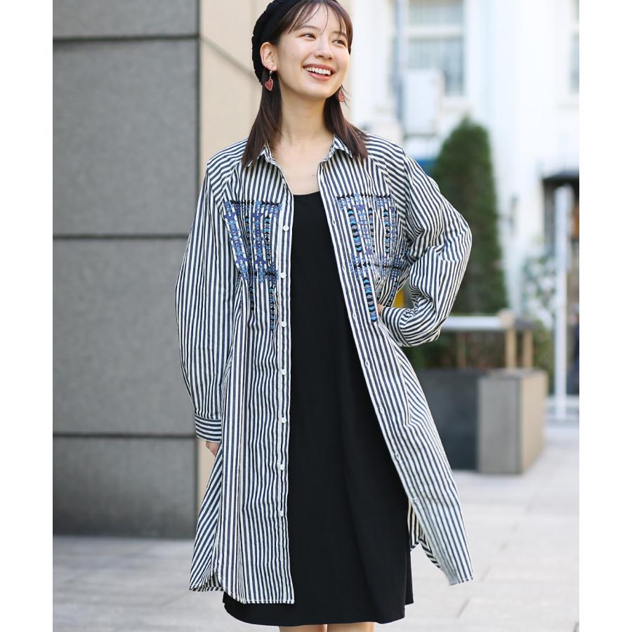 チチカカ インディゴストライプ刺繍ワンピース ／ シャツ