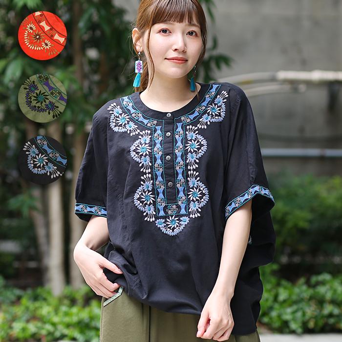 チチカカ ジオメトリックフラワー刺繍プルオーバー / ブラウス チチカカ ジオメトリックフラワー刺繍プルオーバー / ブラウス