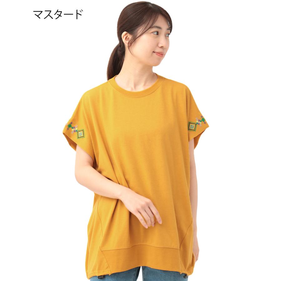 刺繍デザインプルオーバー ／ Tシャツ トップス カットソー レディース 春 夏 半袖 コクーンシルエット ゆったり 体型カバー ラウンドネック カラフル 幾何学｜titicaca-y｜10