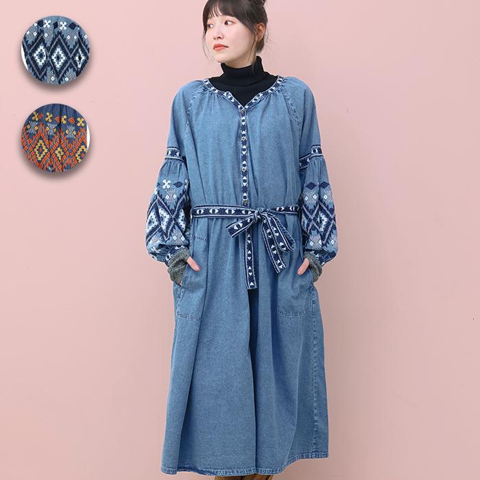 チチカカ（TITICACA） Rico ライトデニムナバホ刺繍ワンピース