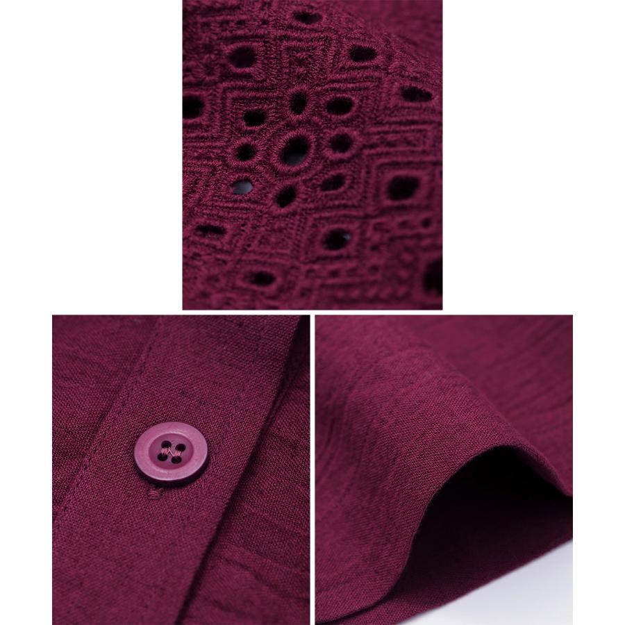 Rico カットワーク刺繍ワンピース ／ シャツワンピース 羽織り レディース 春 夏 半袖 Aライン ノーカラー シンプル ワンカラー インド 綿 麻 ナチュラルの画像