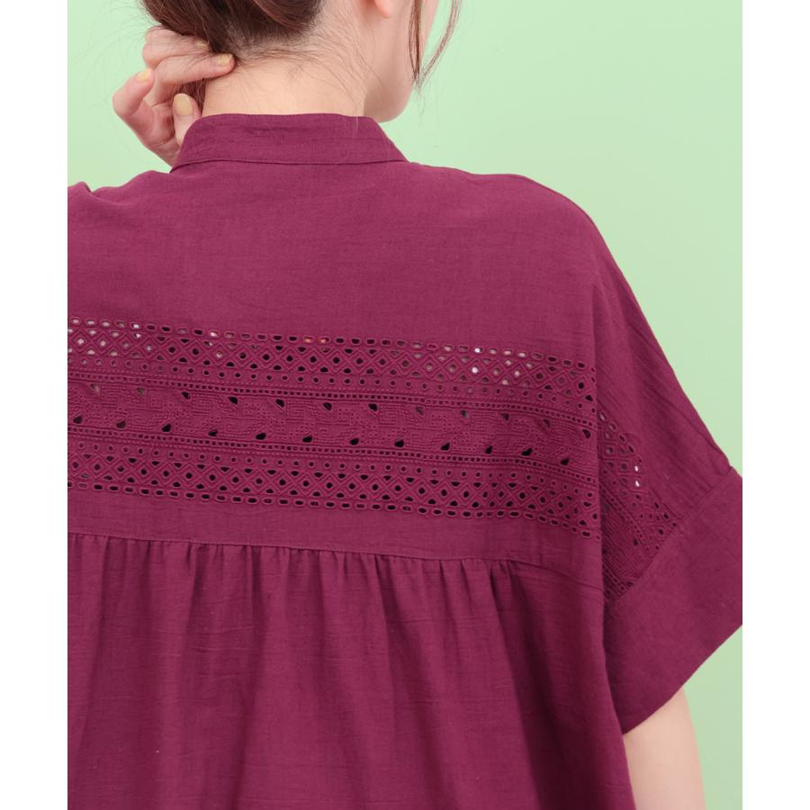 Rico カットワーク刺繍ワンピース ／ シャツワンピース 羽織り レディース 春 夏 半袖 Aライン ノーカラー シンプル ワンカラー インド 綿 麻 ナチュラルの画像