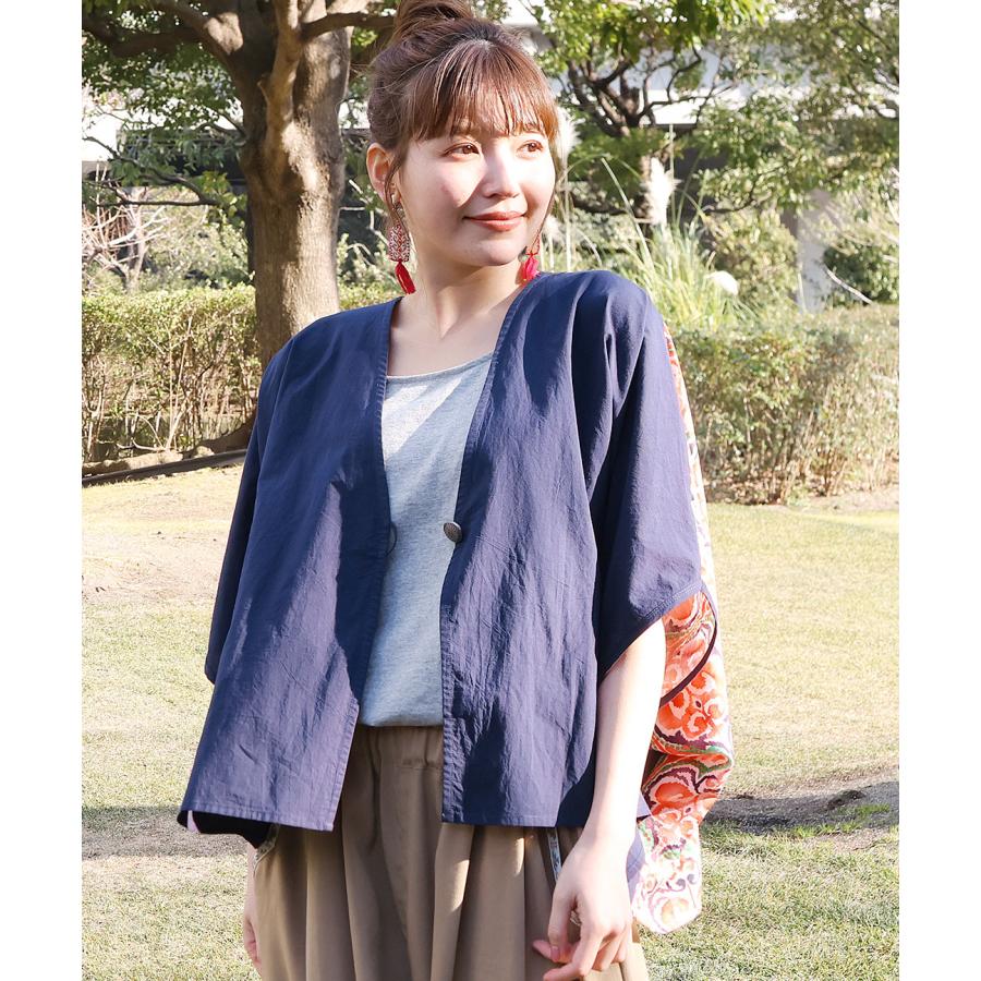 コンビスクエアカーディガン ／ ボレロ ガウン 羽織り はおり レディース 春 夏  半端袖 ドルマンスリーブ 薄手 布帛  バックシャン 切り替え コンチョボタン | チチカカ | 12