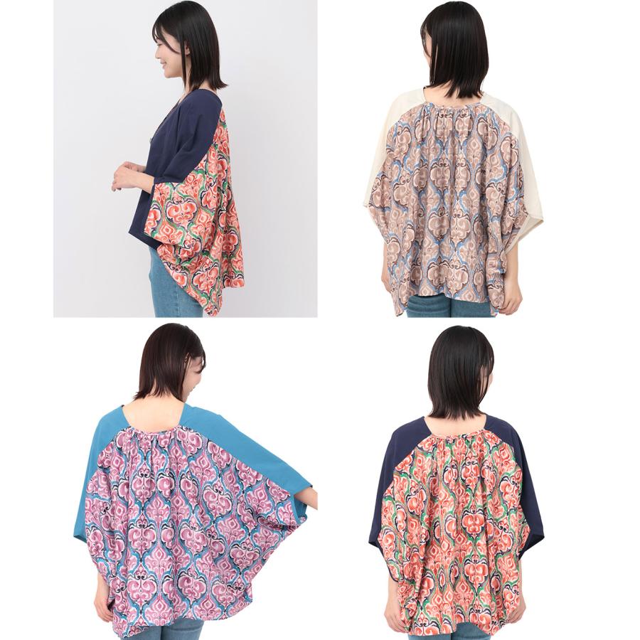 コンビスクエアカーディガン ／ ボレロ ガウン 羽織り はおり レディース 春 夏  半端袖 ドルマンスリーブ 薄手 布帛  バックシャン 切り替え コンチョボタン | チチカカ | 16