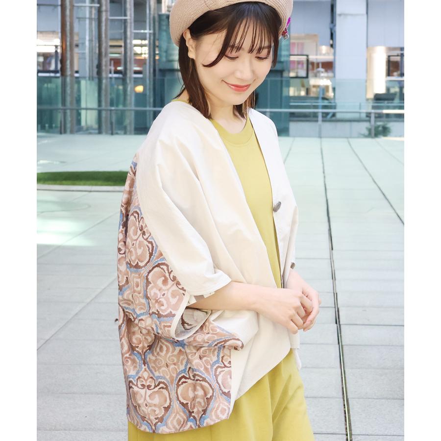 コンビスクエアカーディガン ／ ボレロ ガウン 羽織り はおり レディース 春 夏  半端袖 ドルマンスリーブ 薄手 布帛  バックシャン 切り替え コンチョボタン | チチカカ | 05