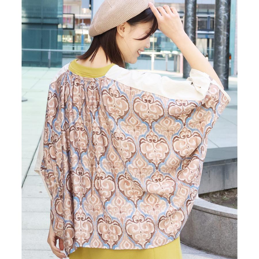 コンビスクエアカーディガン ／ ボレロ ガウン 羽織り はおり レディース 春 夏  半端袖 ドルマンスリーブ 薄手 布帛  バックシャン 切り替え コンチョボタン | チチカカ | 06