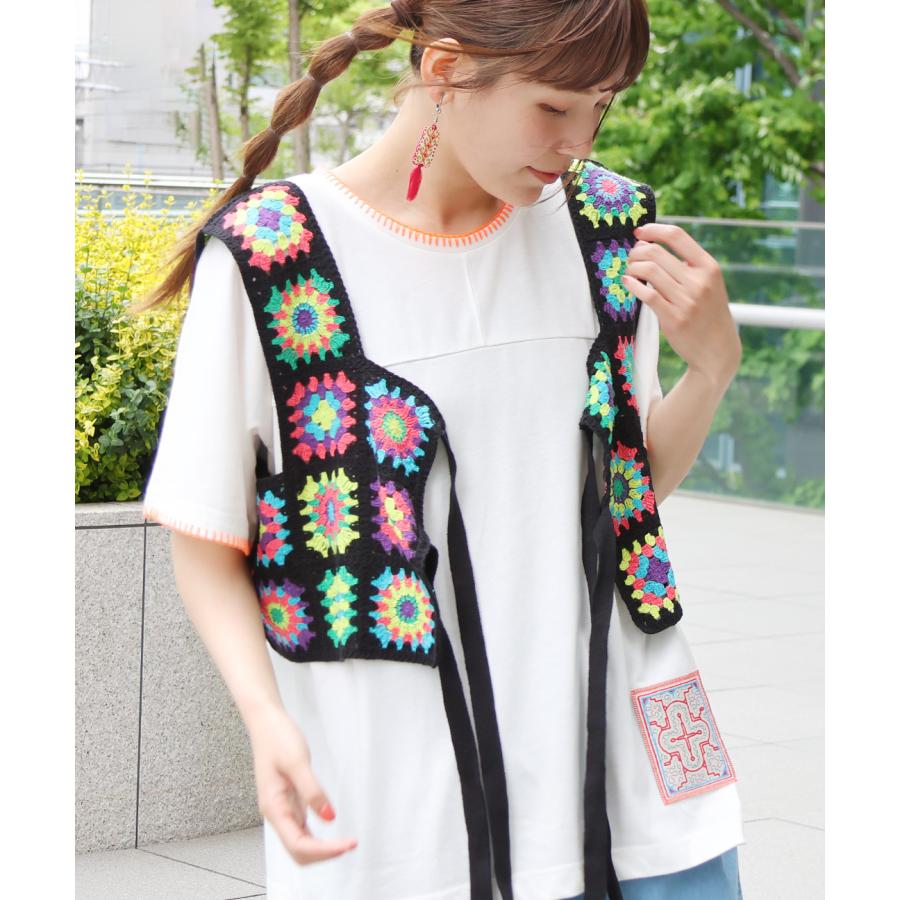 チチカカ 2WAYカラフルクロシェ風ベスト ／ ベスト 前後着用可
