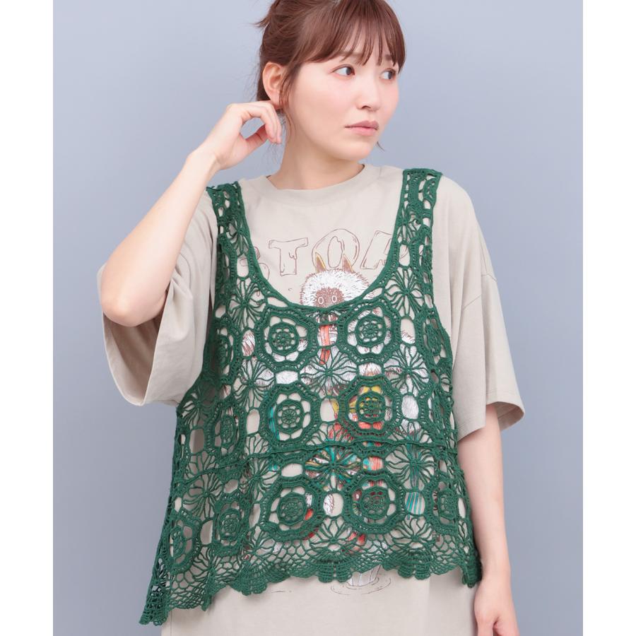 チチカカ かぎ編み風刺繍ベスト ／ ベスト 透け感 タンクトップ