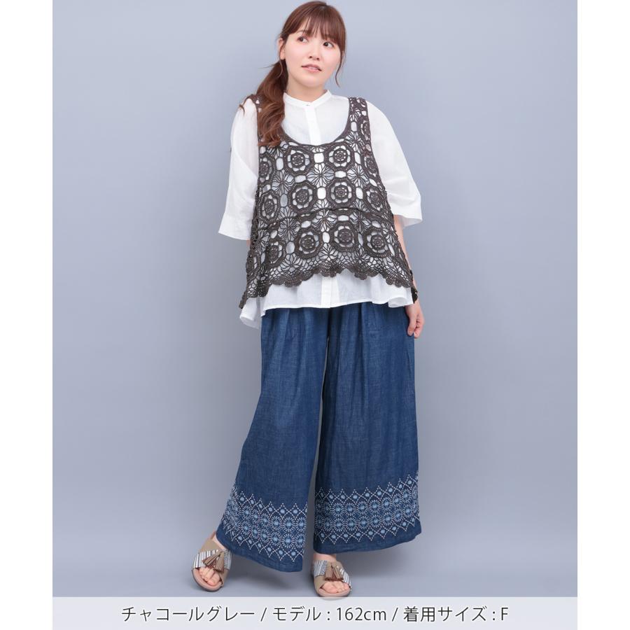 チチカカ かぎ編み風刺繍ベスト ／ ベスト 透け感 タンクトップ