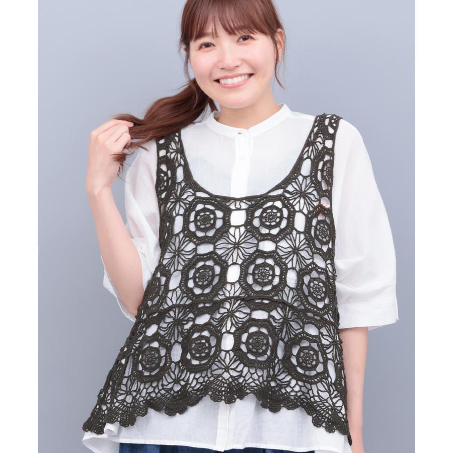 チチカカ かぎ編み風刺繍ベスト ／ ベスト 透け感 タンクトップ
