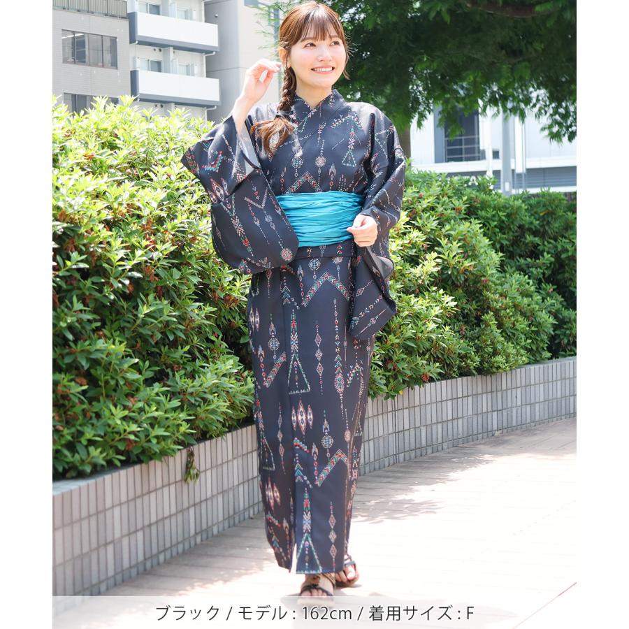 ワンピース浴衣3点セット ／ 浴衣 セパレート 3点セット ワンピース 浴衣 レディース キャミソール 簡単着付け 2WAY 洗える 帯付き 幾何学柄 春 夏_2