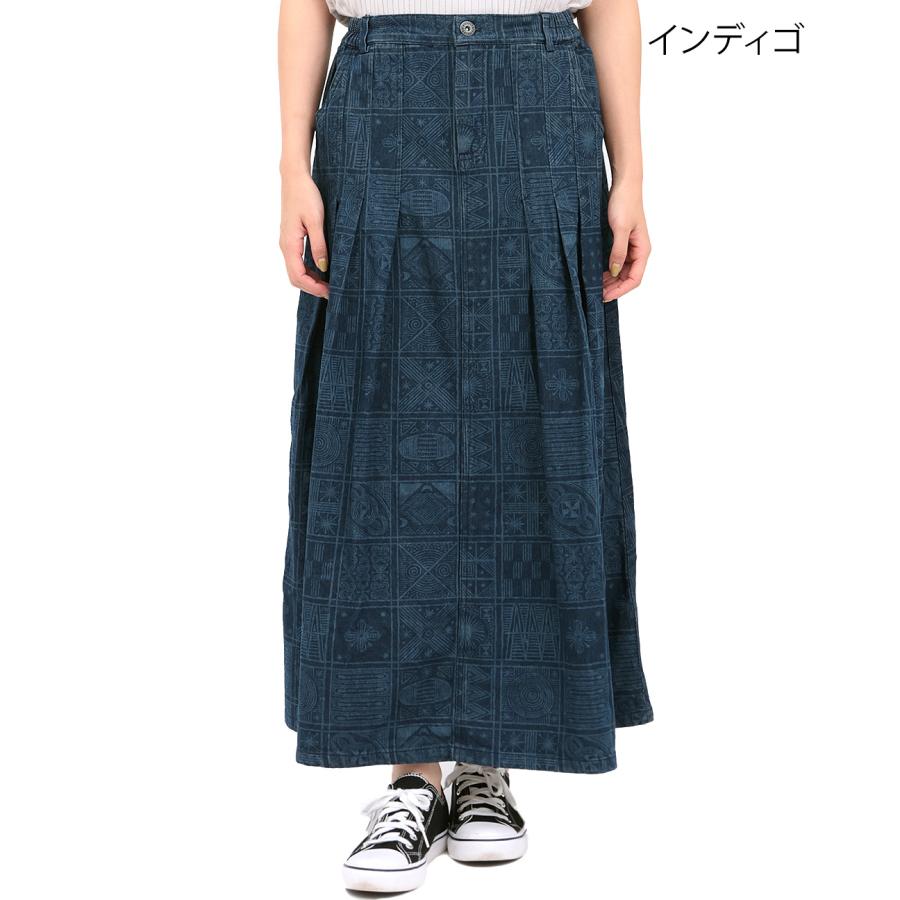 極美品 プランテーション ビッグチェックロングスカート インディゴ染め 秋冬服 チェック柄 スカート ロングスカート レディース マキシ マキシ