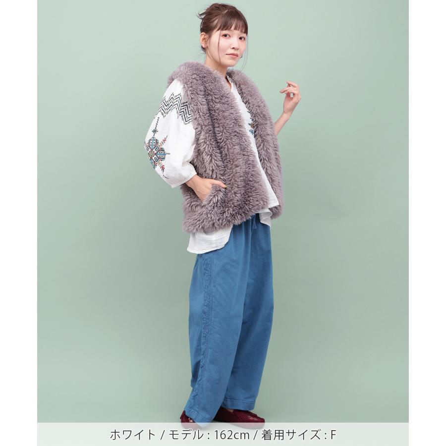 Rico フェズ刺繍モチーフブラウス ／ トップス ブラウス レディース 秋 冬 フレア ふんわり 半端袖 モロッコ フェズ刺繍 綿100％ コットンの画像
