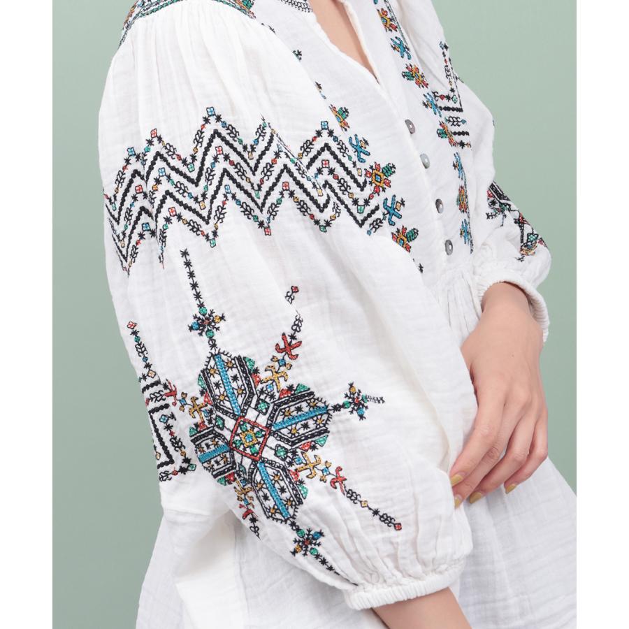 45R フリルタックコットンブラウス 　ロゴ刺繍 45R フリルタックコットンブラウス ロゴ刺繍 45R フリルタック