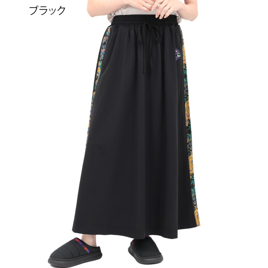 ドライ軽量ストレッチUVラインスカート ／ ロングスカート Aラインカート ボトムス レディース 春 夏 総柄 サイドライン ストレッチ ウエストゴム 機能性の画像