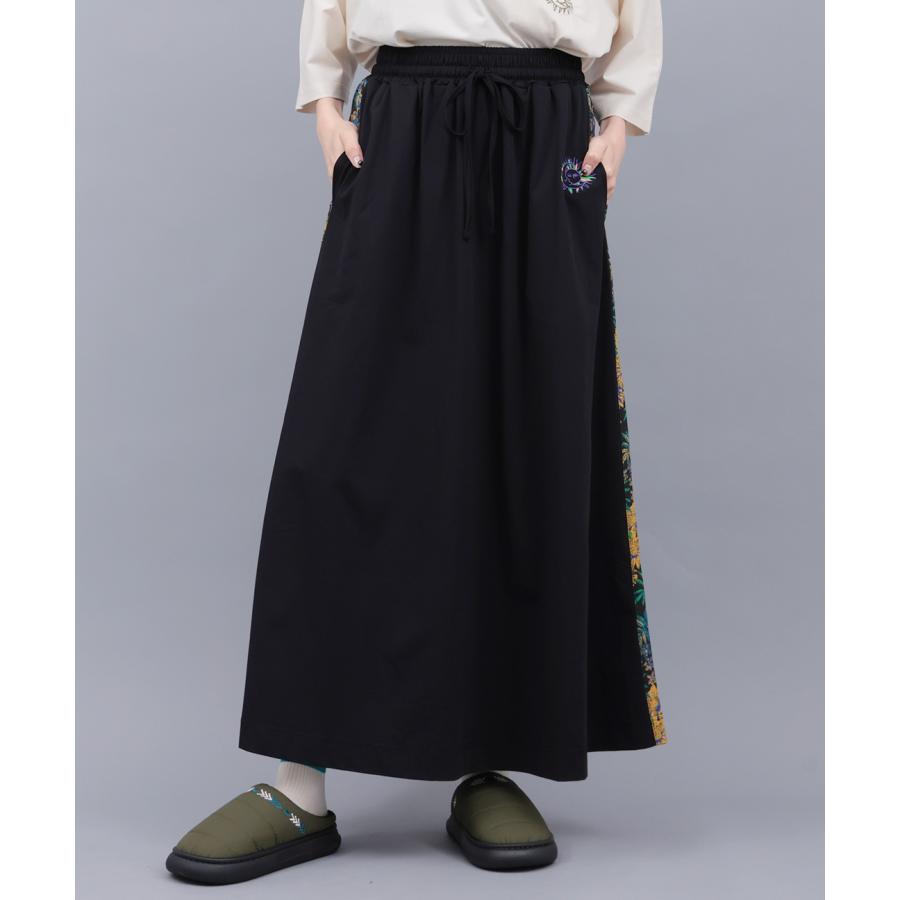ドライ軽量ストレッチUVラインスカート ／ ロングスカート Aラインカート ボトムス レディース 春 夏 総柄 サイドライン ストレッチ ウエストゴム 機能性の画像