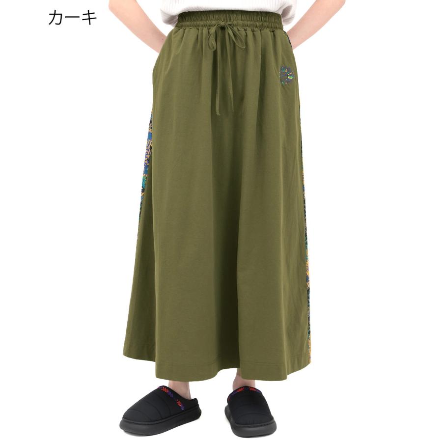 ドライ軽量ストレッチUVラインスカート ／ ロングスカート Aラインカート ボトムス レディース 春 夏 総柄 サイドライン ストレッチ ウエストゴム 機能性の画像