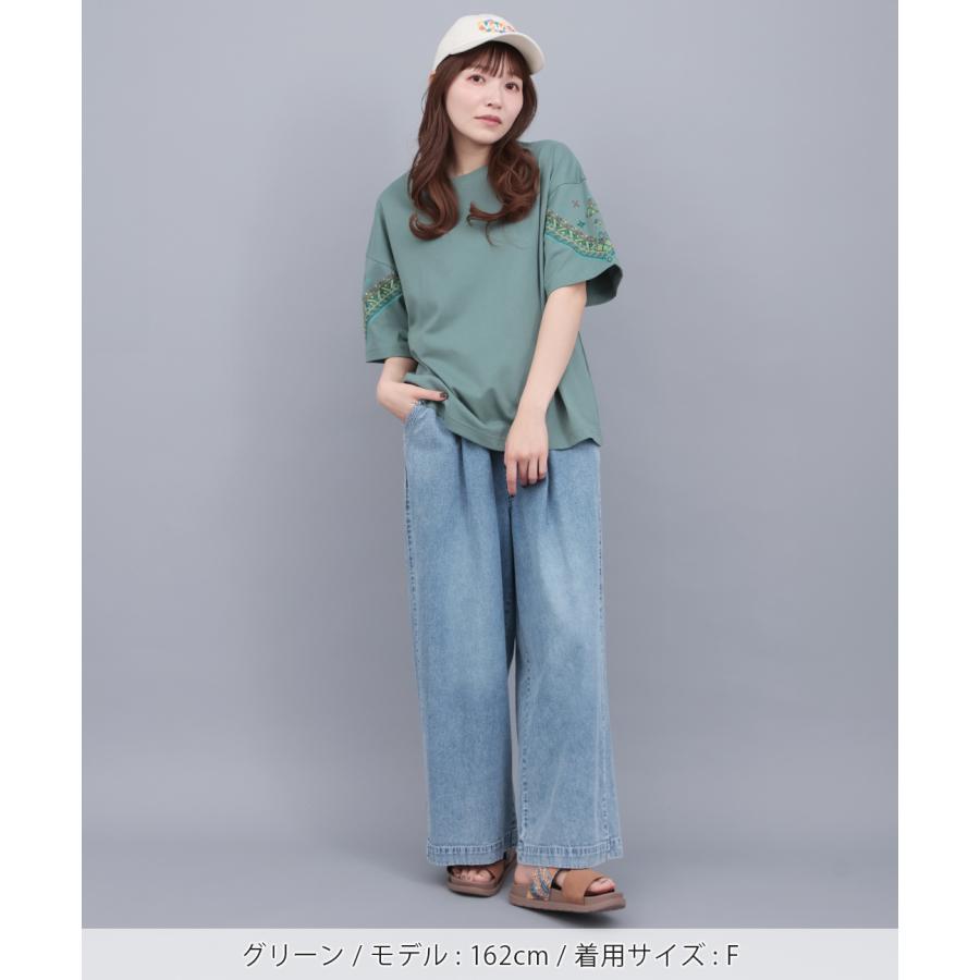 チチカカ（TITICACA） バンダナスリーブ刺繍Tシャツ ／ Tシャツ 吸水速 